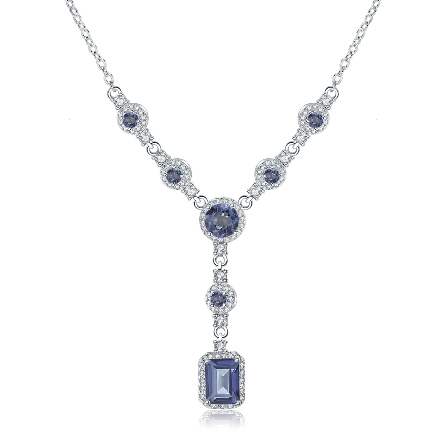 GEM'S BALLET Luxury 3.77Ct Natural Sky Blue Topaz Gemstone 925 Sterling Silver Pendant Necklace for Women Wedding Fine Jewelry