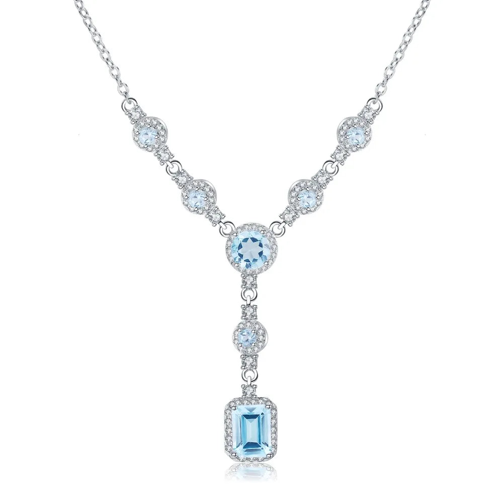 GEM'S BALLET Luxury 3.77Ct Natural Sky Blue Topaz Gemstone 925 Sterling Silver Pendant Necklace for Women Wedding Fine Jewelry