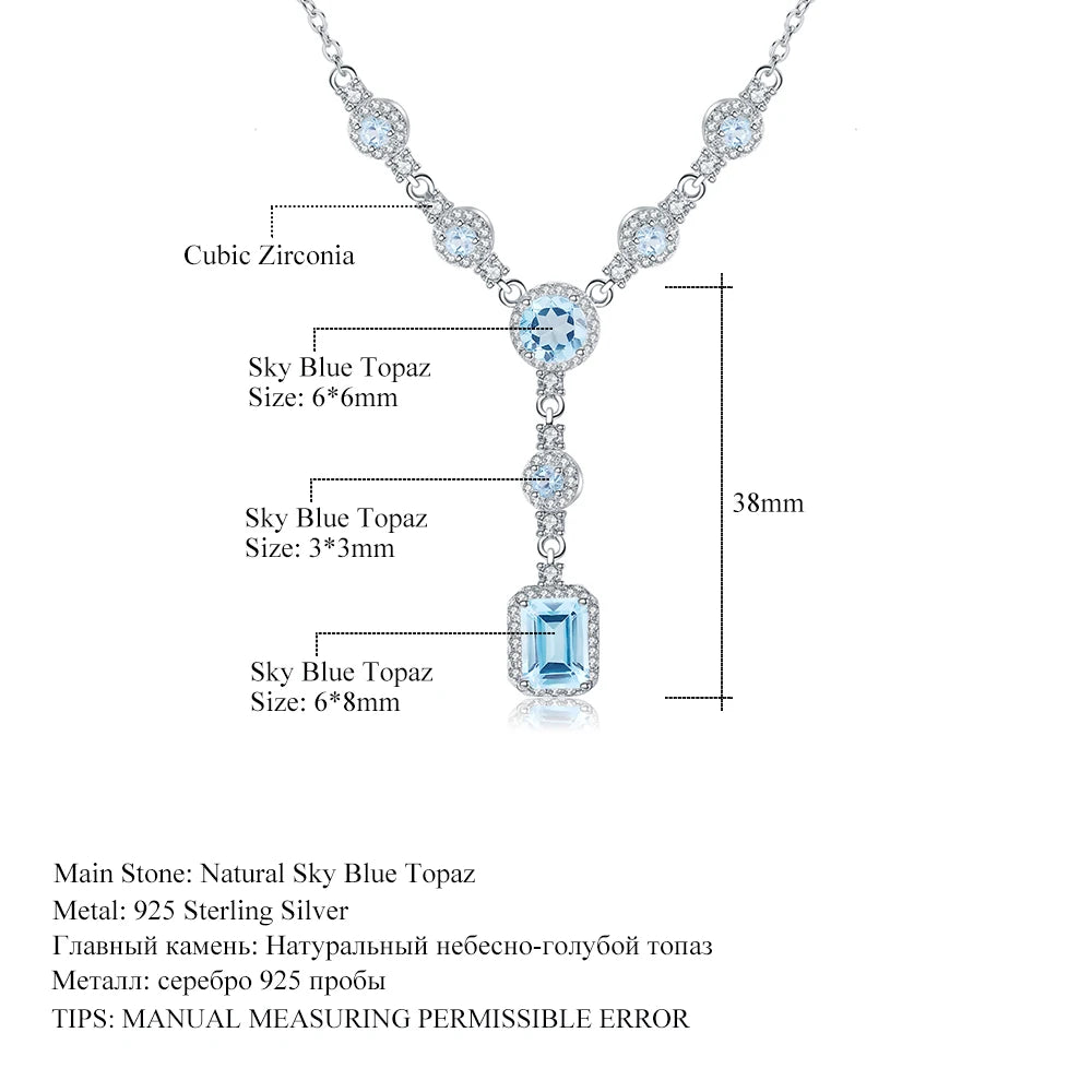 GEM'S BALLET Luxury 3.77Ct Natural Sky Blue Topaz Gemstone 925 Sterling Silver Pendant Necklace for Women Wedding Fine Jewelry