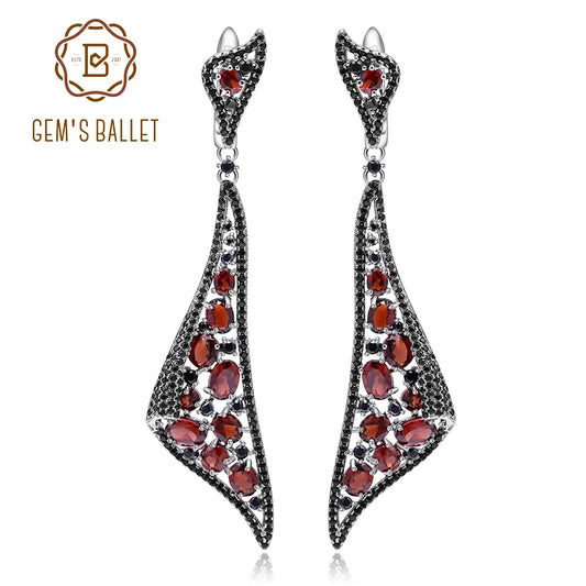 GEM'S BALLET Natural Red Garnet Gemstone Earrings 925 Sterling Sliver Vintage Gothic Punk Drop Earrings For Women Party Jewelry