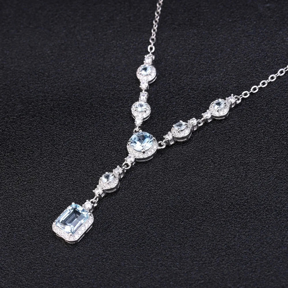 GEM'S BALLET Luxury 3.77Ct Natural Sky Blue Topaz Gemstone 925 Sterling Silver Pendant Necklace for Women Wedding Fine Jewelry