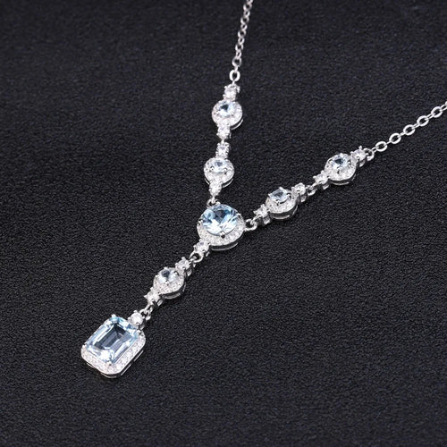 GEM'S BALLET Luxury 3.77Ct Natural Sky Blue Topaz Gemstone 925 Sterling Silver Pendant Necklace for Women Wedding Fine Jewelry