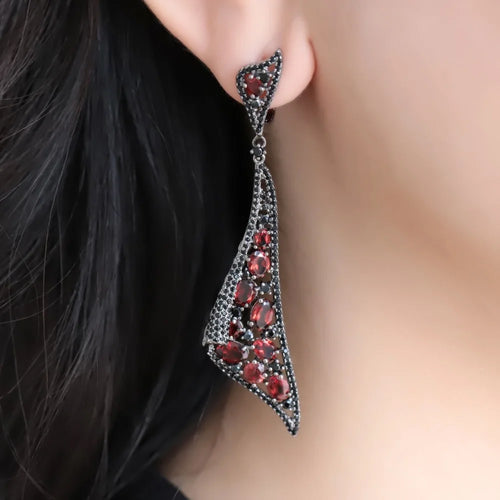 GEM'S BALLET Natural Red Garnet Gemstone Earrings 925 Sterling Sliver Vintage Gothic Punk Drop Earrings For Women Party Jewelry