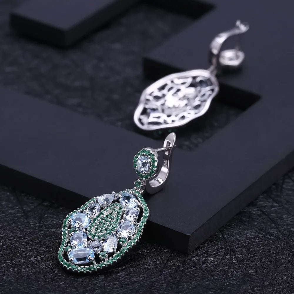 GEM'S BALLET 7.74Ct Natural Sky Blue Topaz Hyperbole Earrings 925 Sterling Sliver Gemstone Vintage Drop Earrings For Women Party