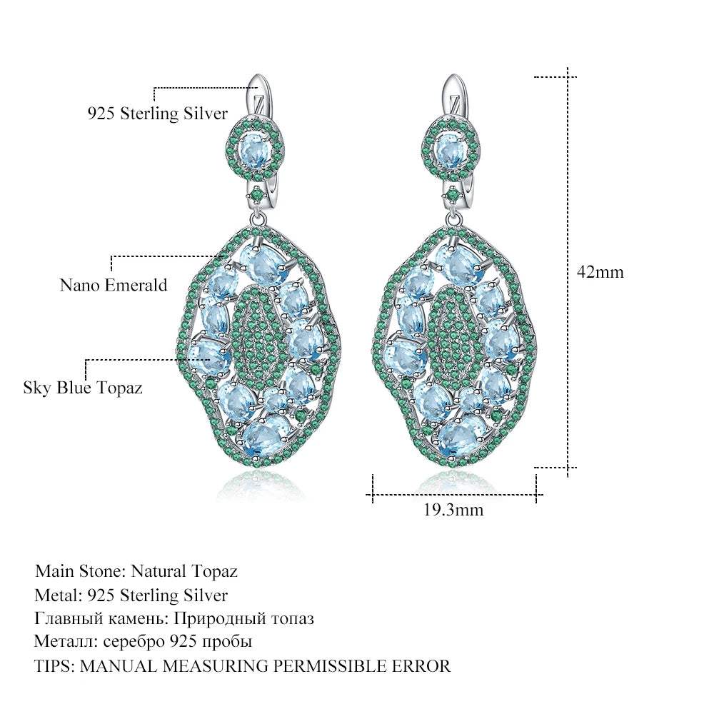 GEM'S BALLET 7.74Ct Natural Sky Blue Topaz Hyperbole Earrings 925 Sterling Sliver Gemstone Vintage Drop Earrings For Women Party