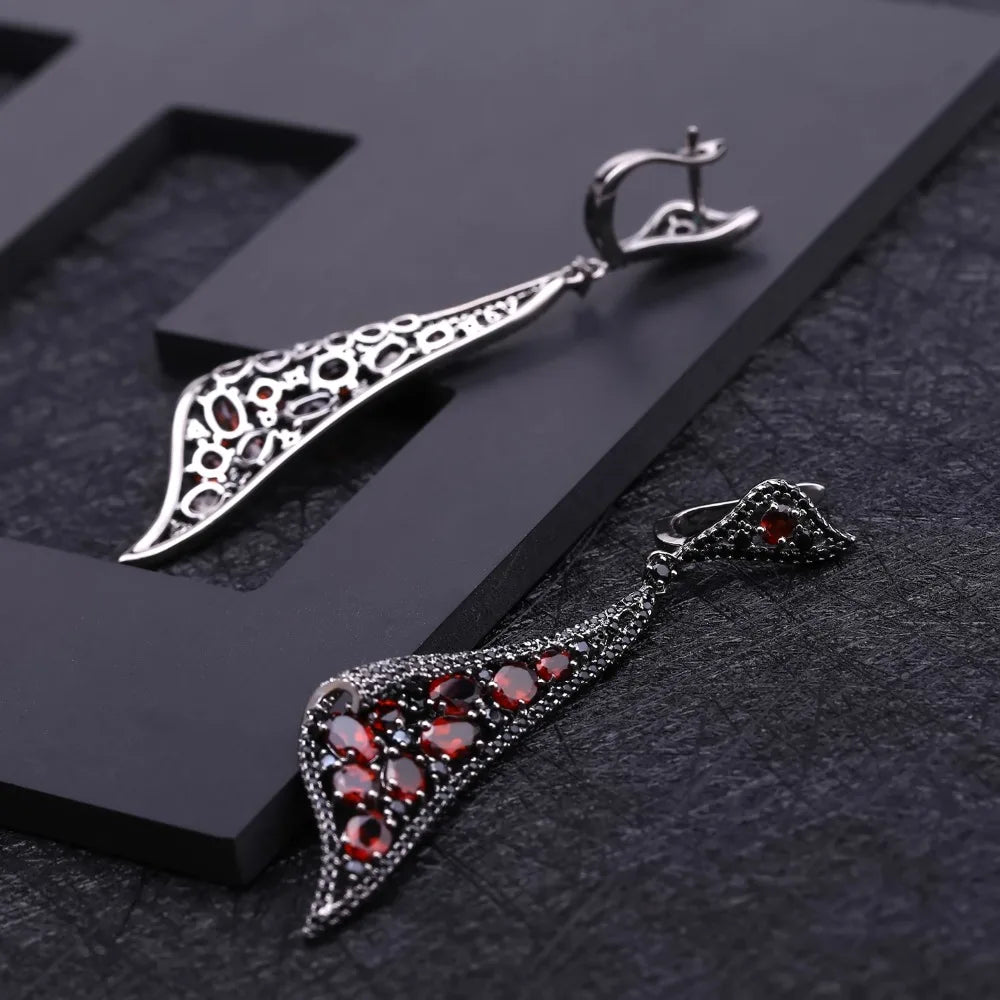 GEM'S BALLET Natural Red Garnet Gemstone Earrings 925 Sterling Sliver Vintage Gothic Punk Drop Earrings For Women Party Jewelry