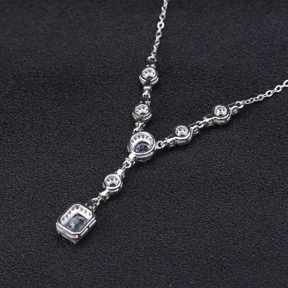 GEM'S BALLET Luxury 3.77Ct Natural Sky Blue Topaz Gemstone 925 Sterling Silver Pendant Necklace for Women Wedding Fine Jewelry