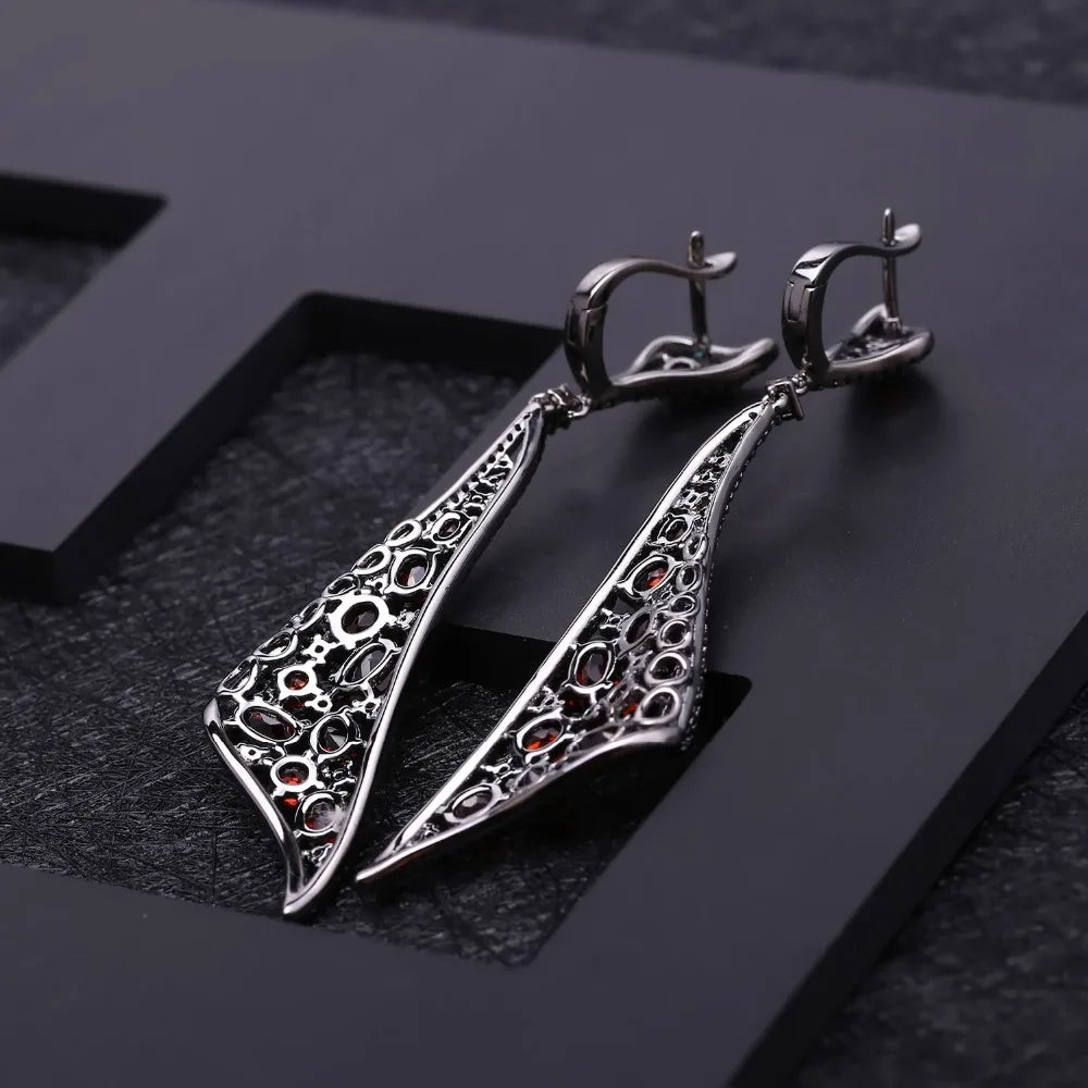 GEM'S BALLET Natural Red Garnet Gemstone Earrings 925 Sterling Sliver Vintage Gothic Punk Drop Earrings For Women Party Jewelry