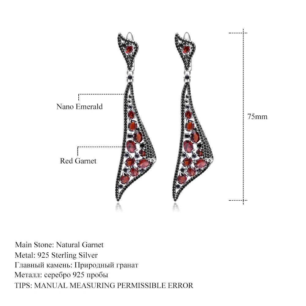 GEM'S BALLET Natural Red Garnet Gemstone Earrings 925 Sterling Sliver Vintage Gothic Punk Drop Earrings For Women Party Jewelry