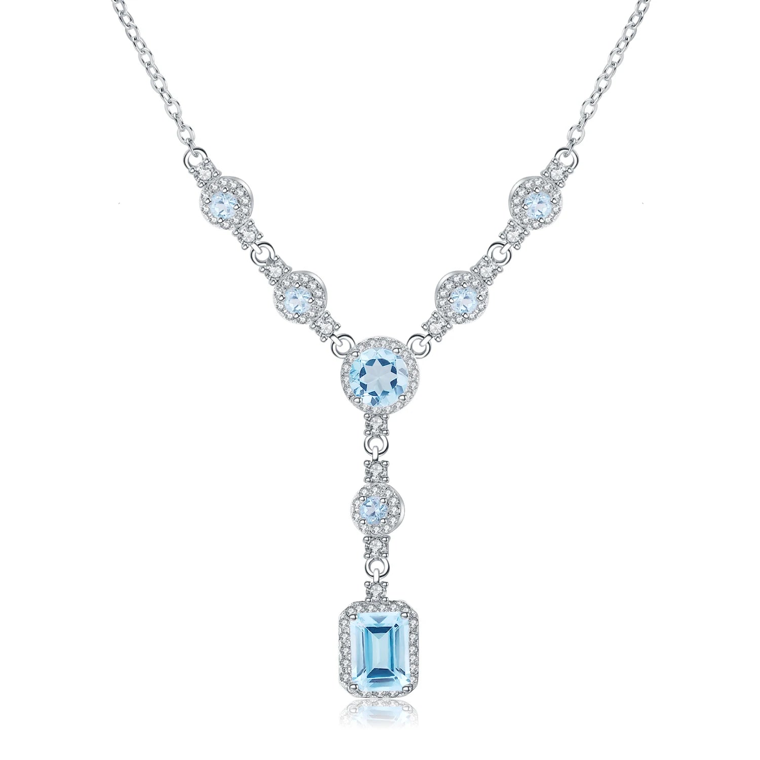 GEM'S BALLET Luxury 3.77Ct Natural Sky Blue Topaz Gemstone 925 Sterling Silver Pendant Necklace for Women Wedding Fine Jewelry