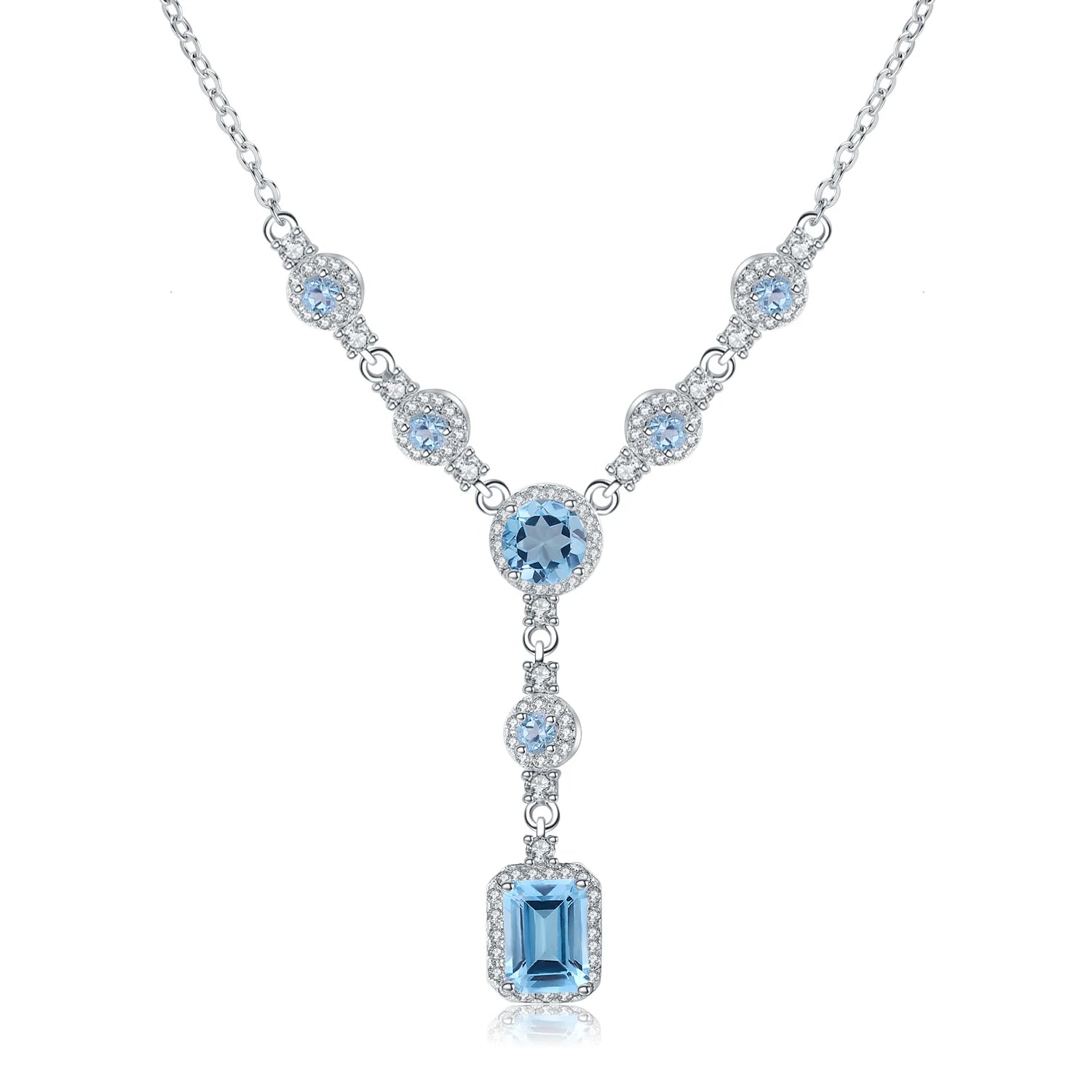 GEM'S BALLET Luxury 3.77Ct Natural Sky Blue Topaz Gemstone 925 Sterling Silver Pendant Necklace for Women Wedding Fine Jewelry