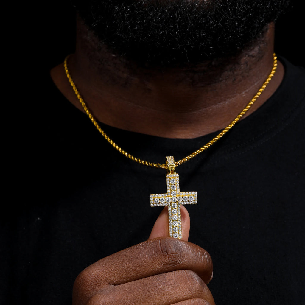 Unisex Iced Out Moissanite Hip Hop Cross Pendant Necklace 925 Sterling Silver Color  For Women Charm Fine Jewelry