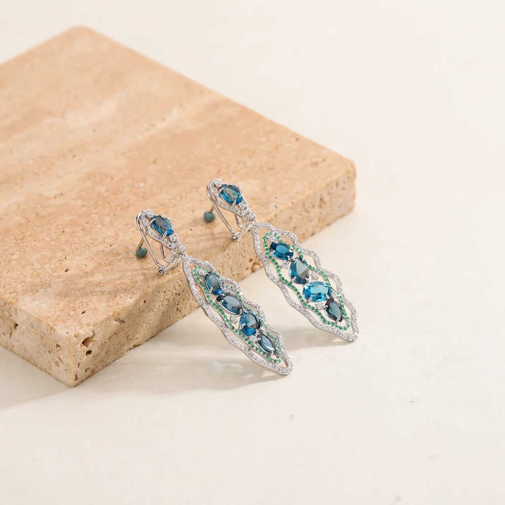 GEM'S BALLET Topaz Jewelry Handmade Dangle Earrings Natural London Blue Topaz Gemstone Statement Earrings in 925 Sterling Silver