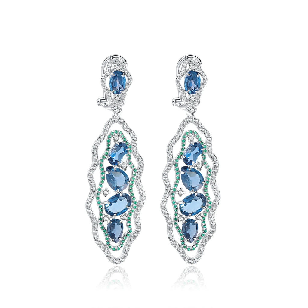 GEM'S BALLET Topaz Jewelry Handmade Dangle Earrings Natural London Blue Topaz Gemstone Statement Earrings in 925 Sterling Silver