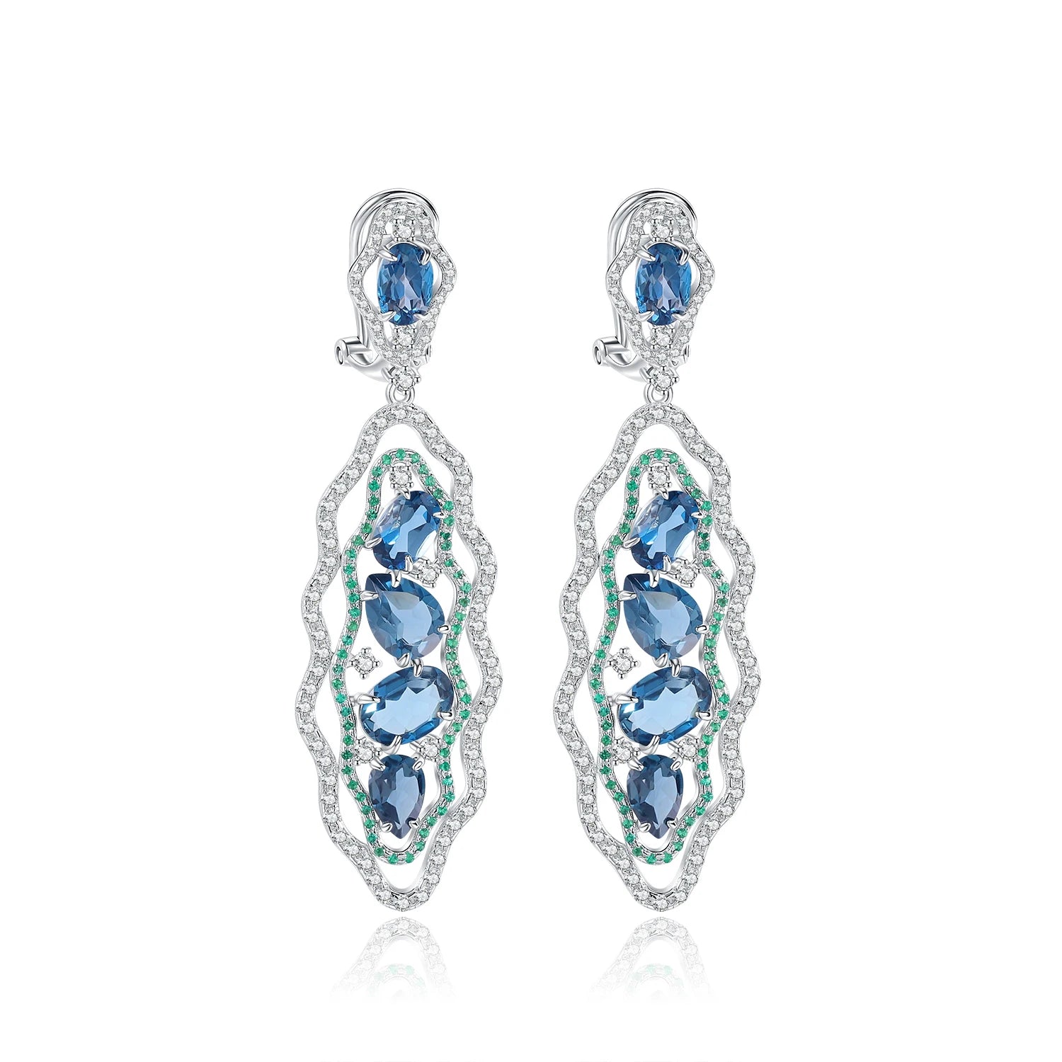 GEM'S BALLET Topaz Jewelry Handmade Dangle Earrings Natural London Blue Topaz Gemstone Statement Earrings in 925 Sterling Silver