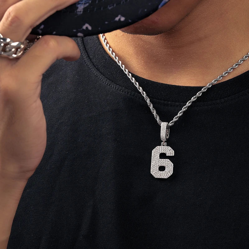 0-9 Lucky Numbers Moissanite Pendants Necklaces For Women 925 Silver Pendants Men Hip Hop Jewelry Fashion Birthday Gifts