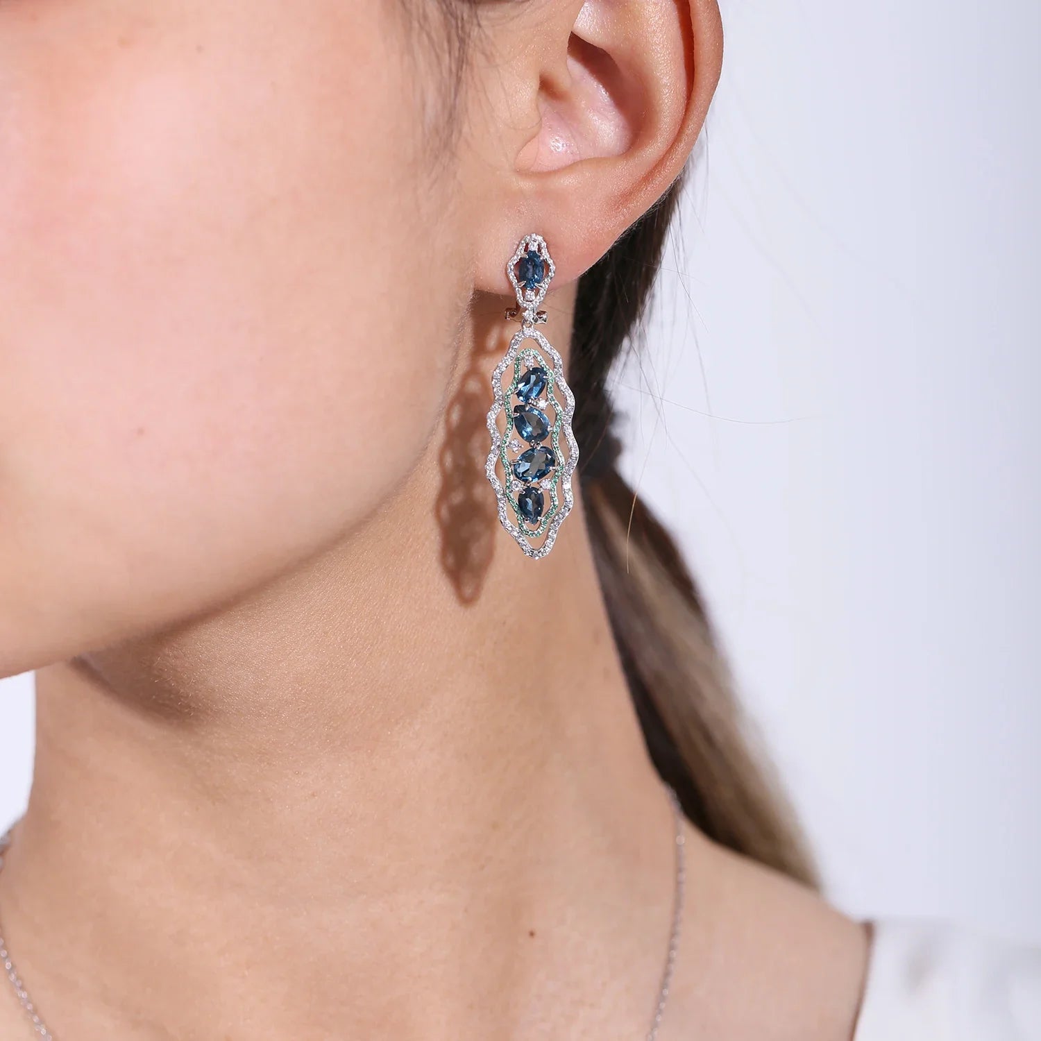GEM'S BALLET Topaz Jewelry Handmade Dangle Earrings Natural London Blue Topaz Gemstone Statement Earrings in 925 Sterling Silver