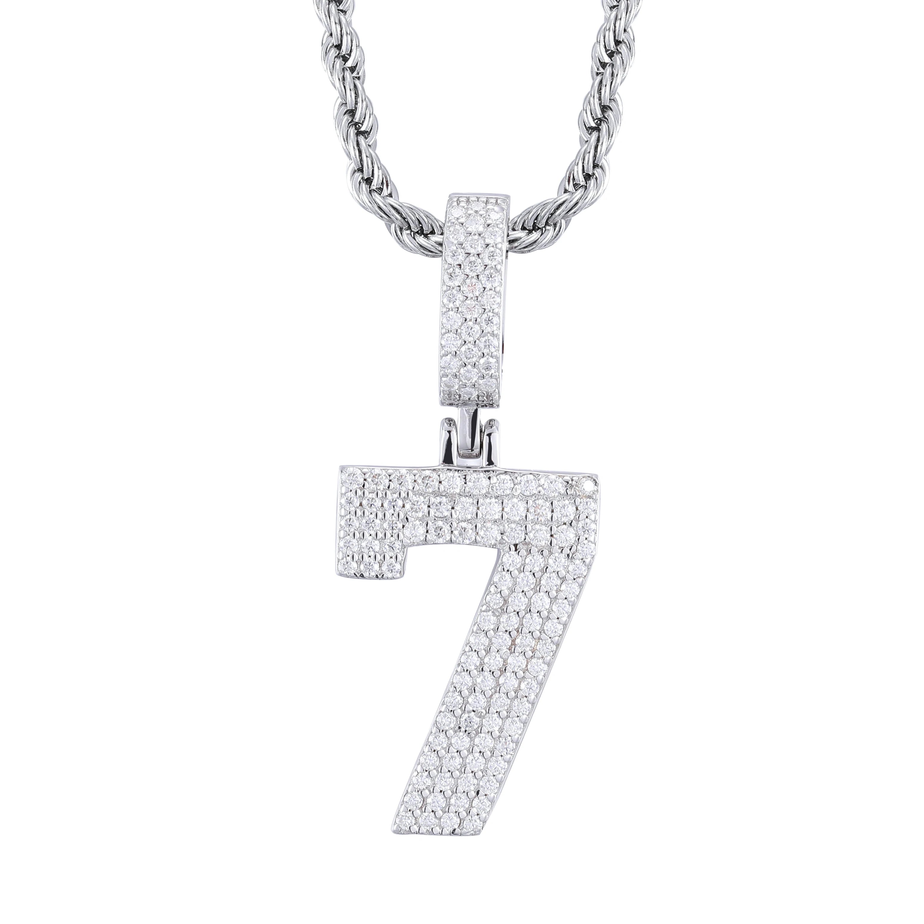 0-9 Lucky Numbers Moissanite Pendants Necklaces For Women 925 Silver Pendants Men Hip Hop Jewelry Fashion Birthday Gifts