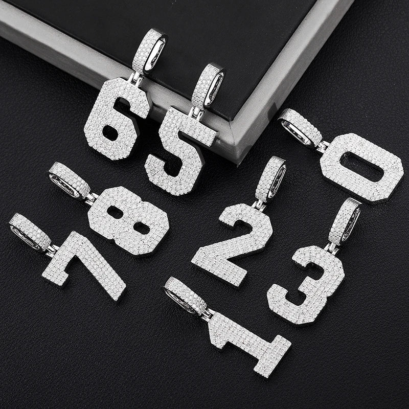 0-9 Lucky Numbers Moissanite Pendants Necklaces For Women 925 Silver Pendants Men Hip Hop Jewelry Fashion Birthday Gifts