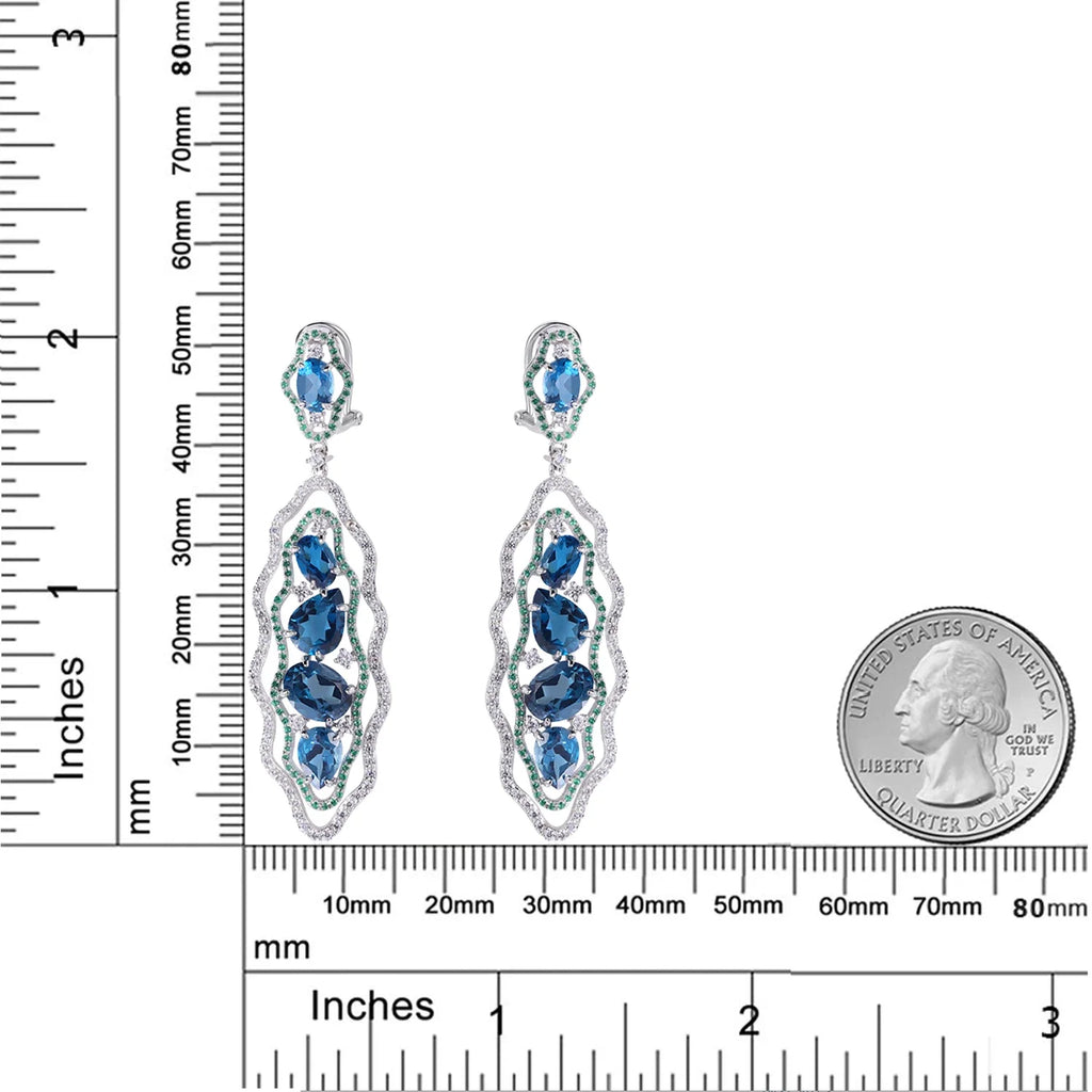 GEM'S BALLET Topaz Jewelry Handmade Dangle Earrings Natural London Blue Topaz Gemstone Statement Earrings in 925 Sterling Silver