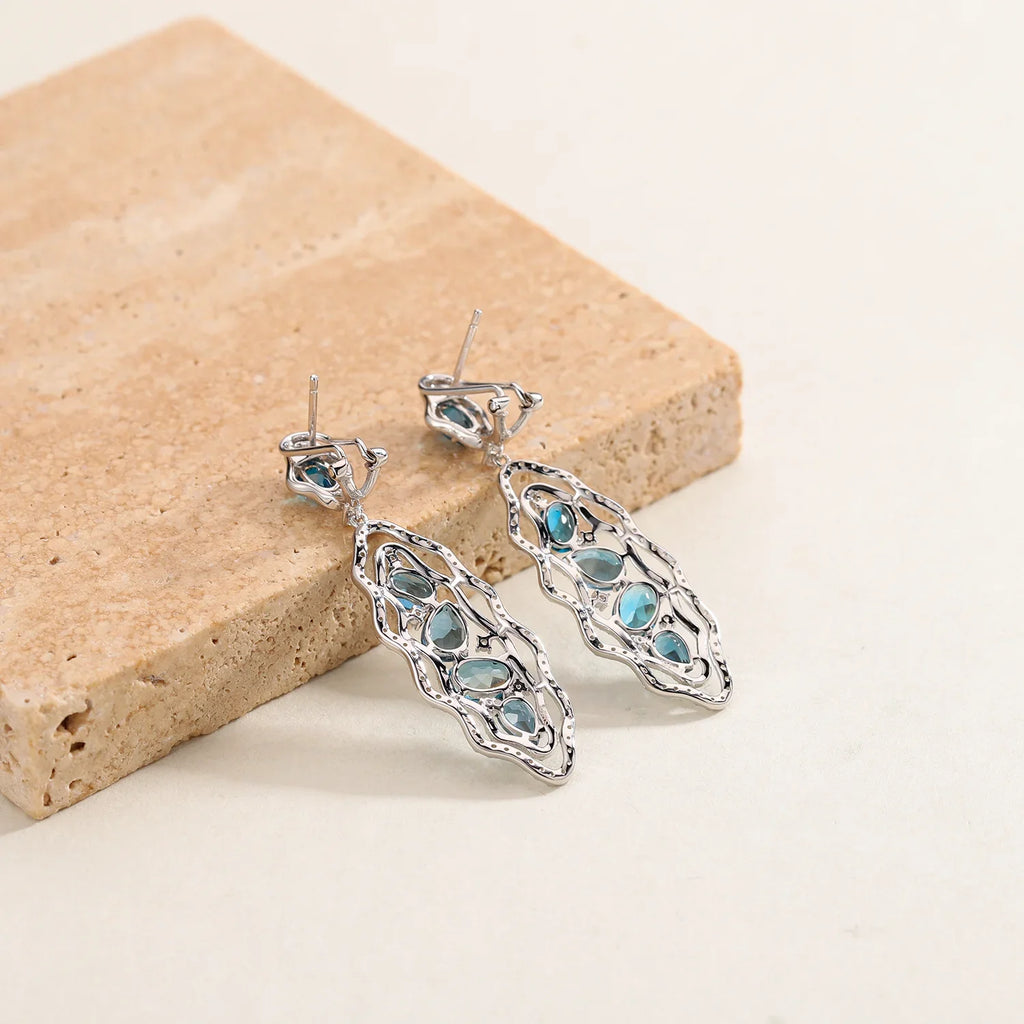 GEM'S BALLET Topaz Jewelry Handmade Dangle Earrings Natural London Blue Topaz Gemstone Statement Earrings in 925 Sterling Silver
