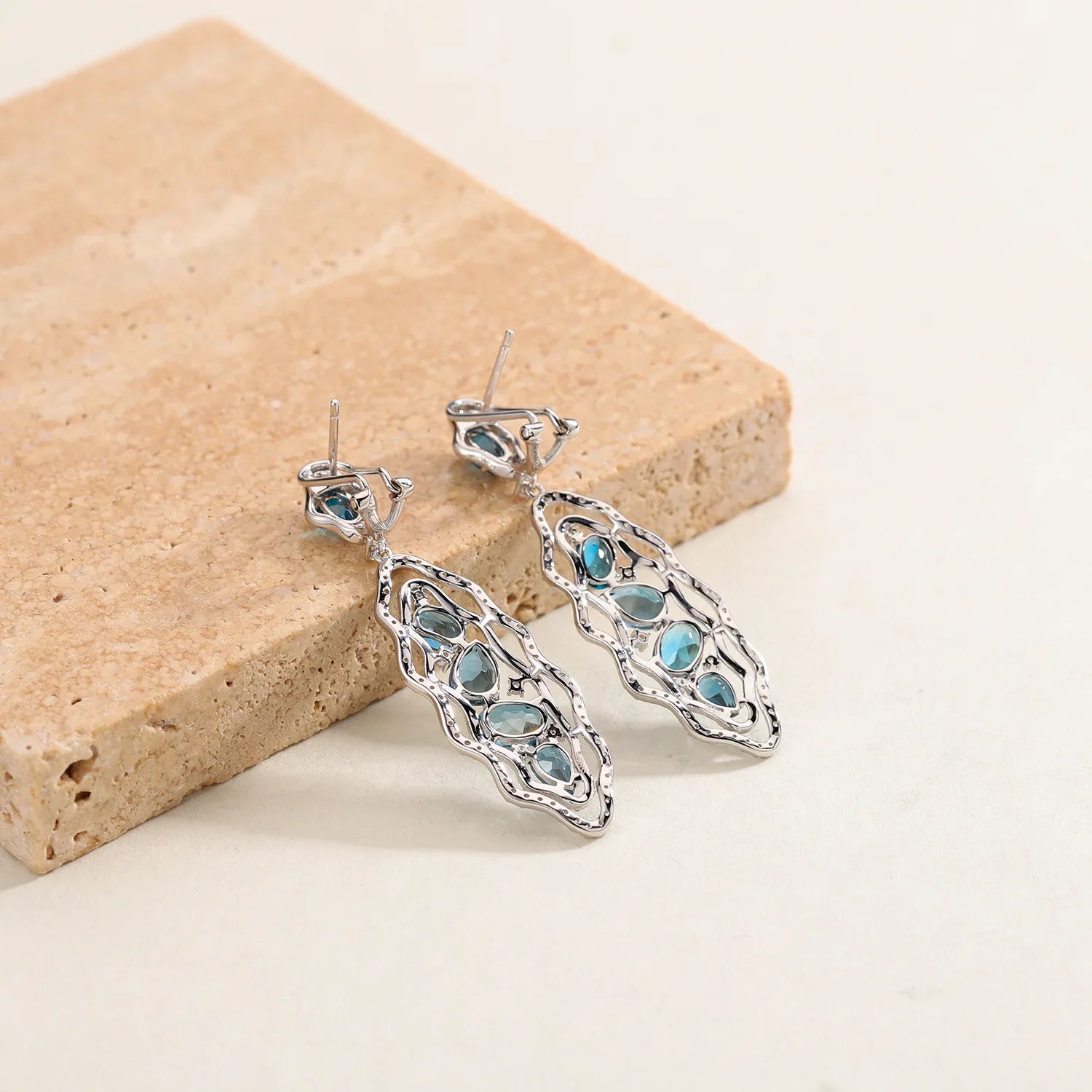GEM'S BALLET Topaz Jewelry Handmade Dangle Earrings Natural London Blue Topaz Gemstone Statement Earrings in 925 Sterling Silver
