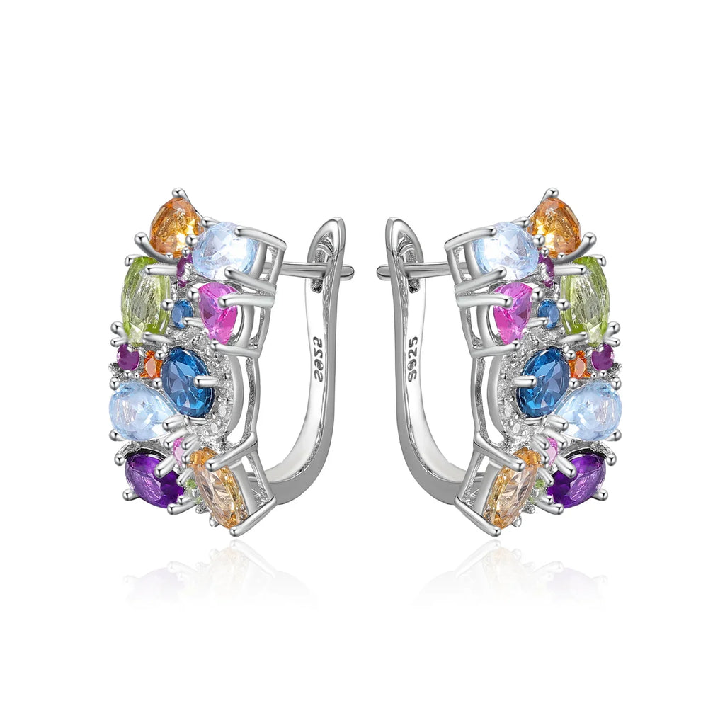 GEM'S BALLET 925 Sterling Silver Handmade Jewelry Multicolor Birthstone Earrings Natual Citrine  Amethyst Topaz Clip Earrings
