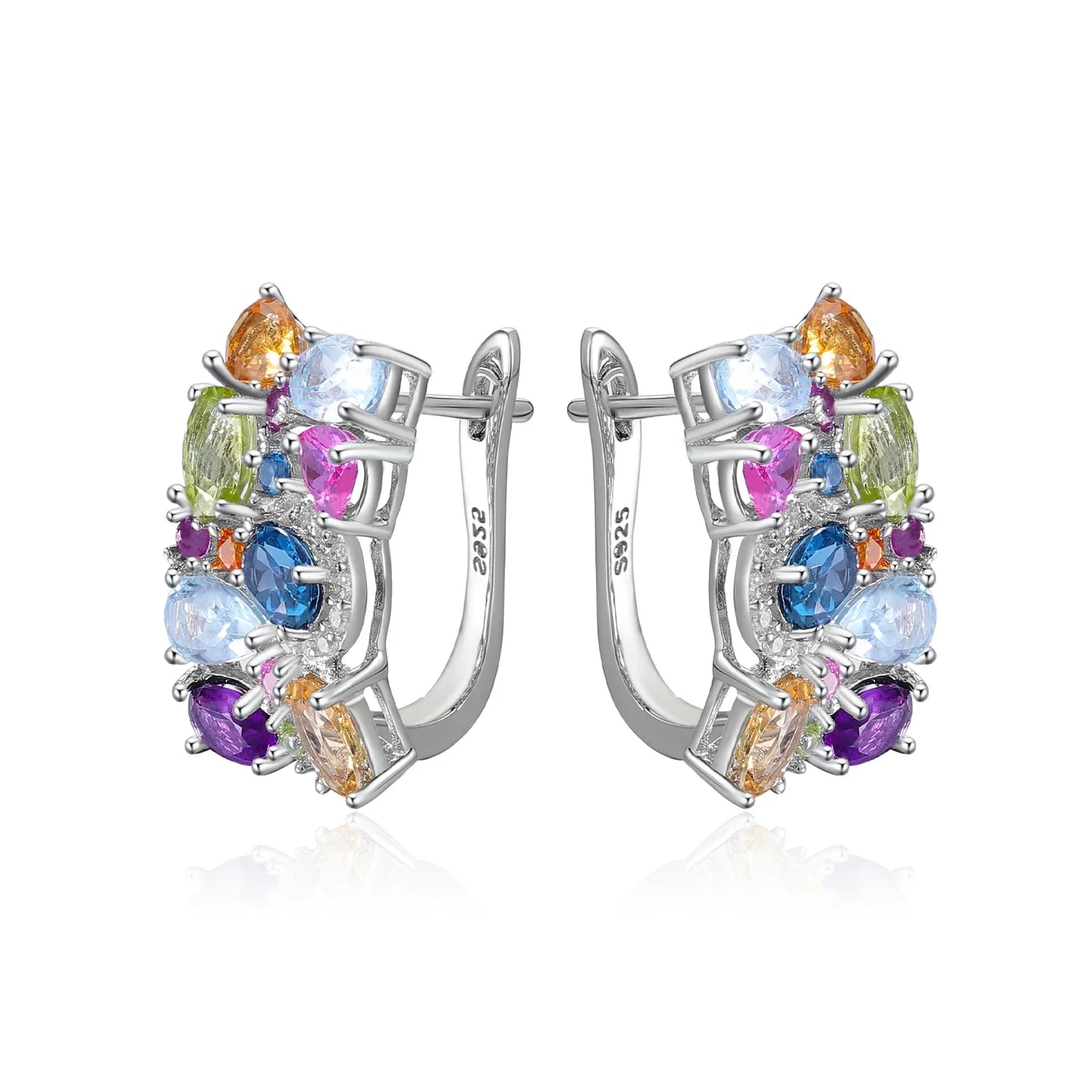 GEM'S BALLET 925 Sterling Silver Handmade Jewelry Multicolor Birthstone Earrings Natual Citrine  Amethyst Topaz Clip Earrings