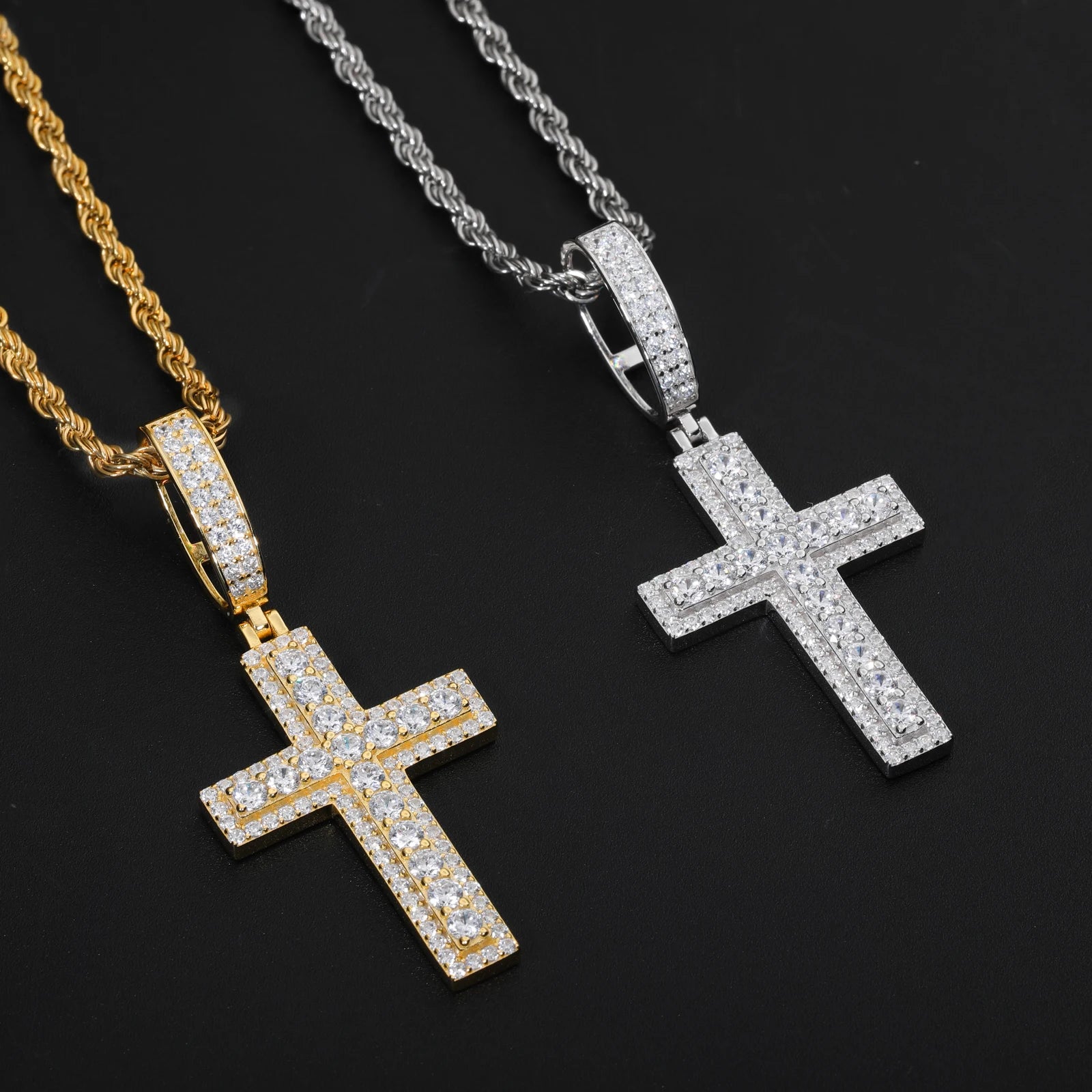 Unisex Iced Out Moissanite Hip Hop Cross Pendant Necklace 925 Sterling Silver Color  For Women Charm Fine Jewelry