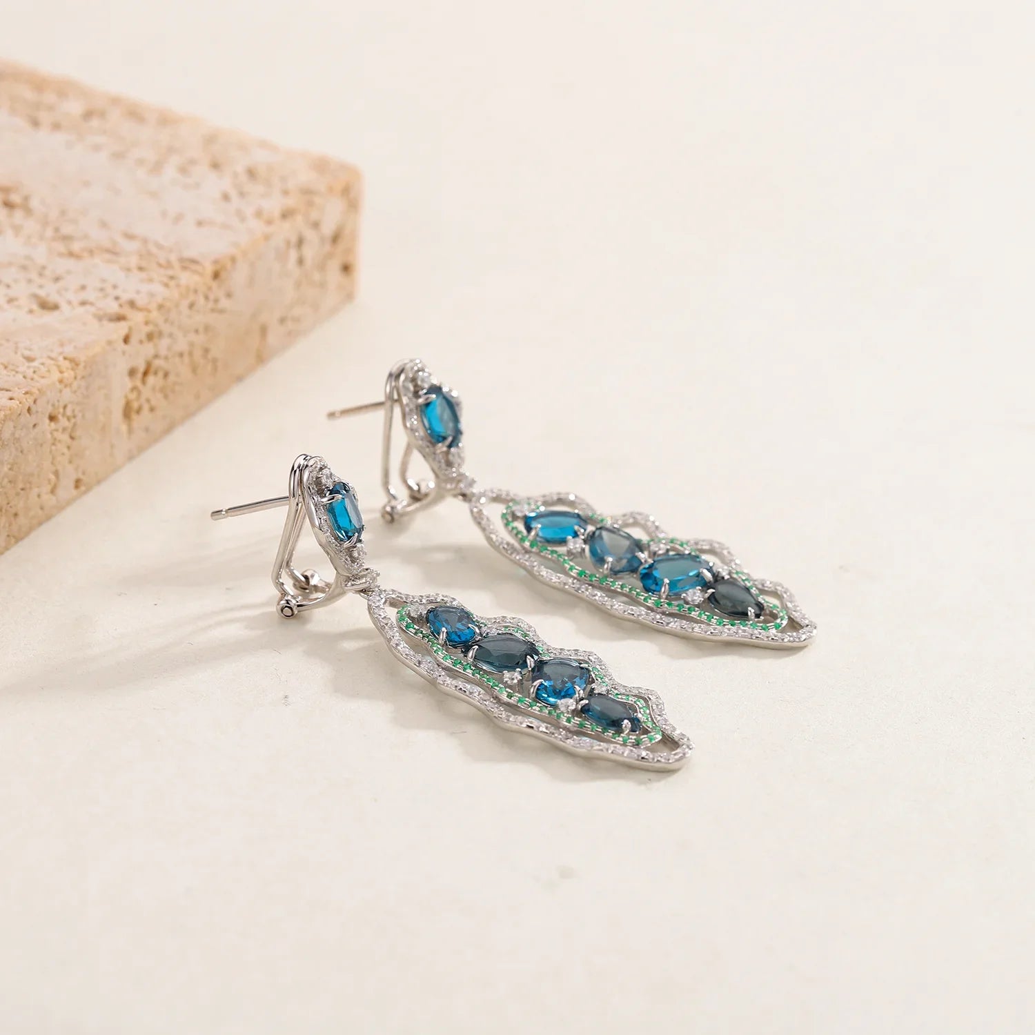 GEM'S BALLET Topaz Jewelry Handmade Dangle Earrings Natural London Blue Topaz Gemstone Statement Earrings in 925 Sterling Silver