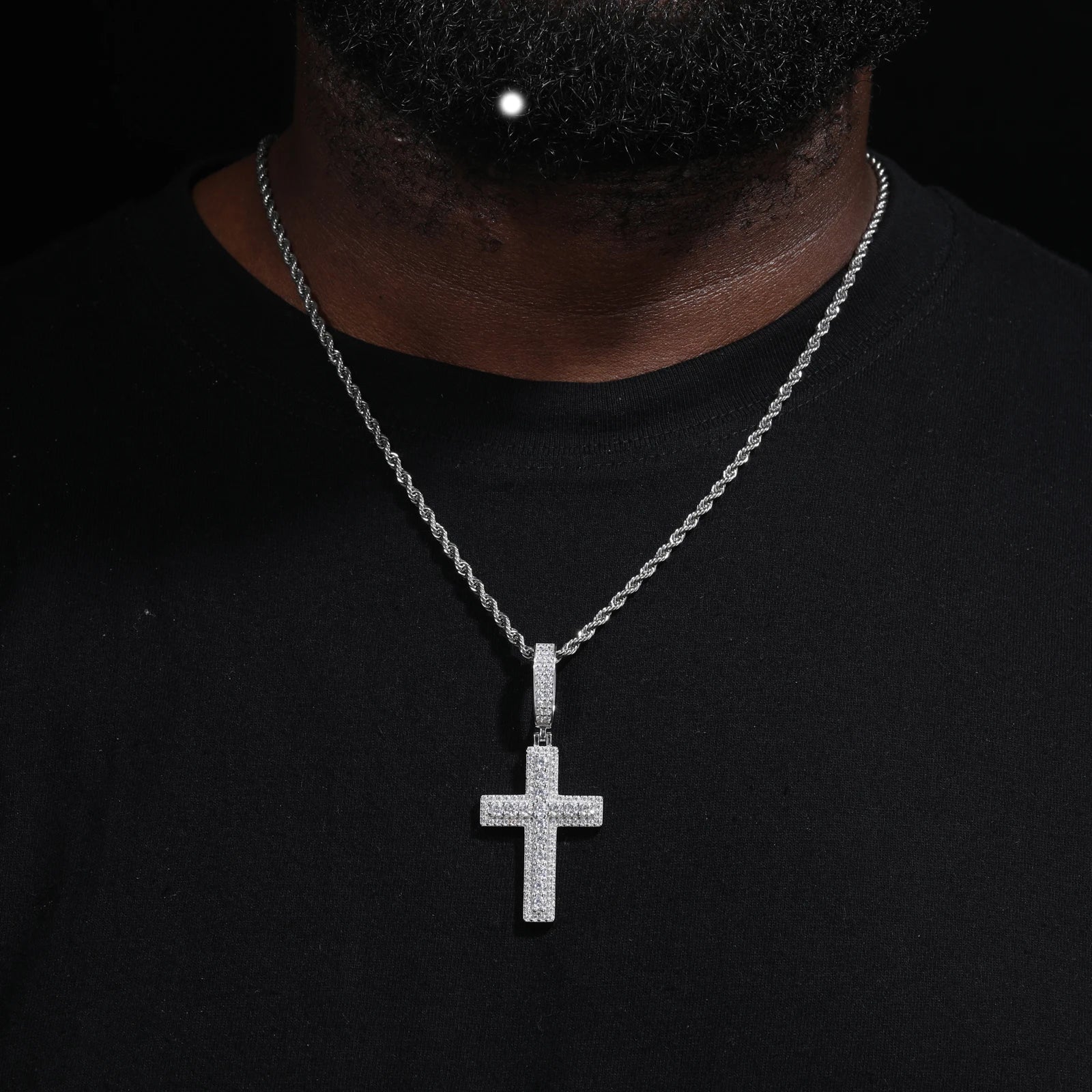 Unisex Iced Out Moissanite Hip Hop Cross Pendant Necklace 925 Sterling Silver Color  For Women Charm Fine Jewelry