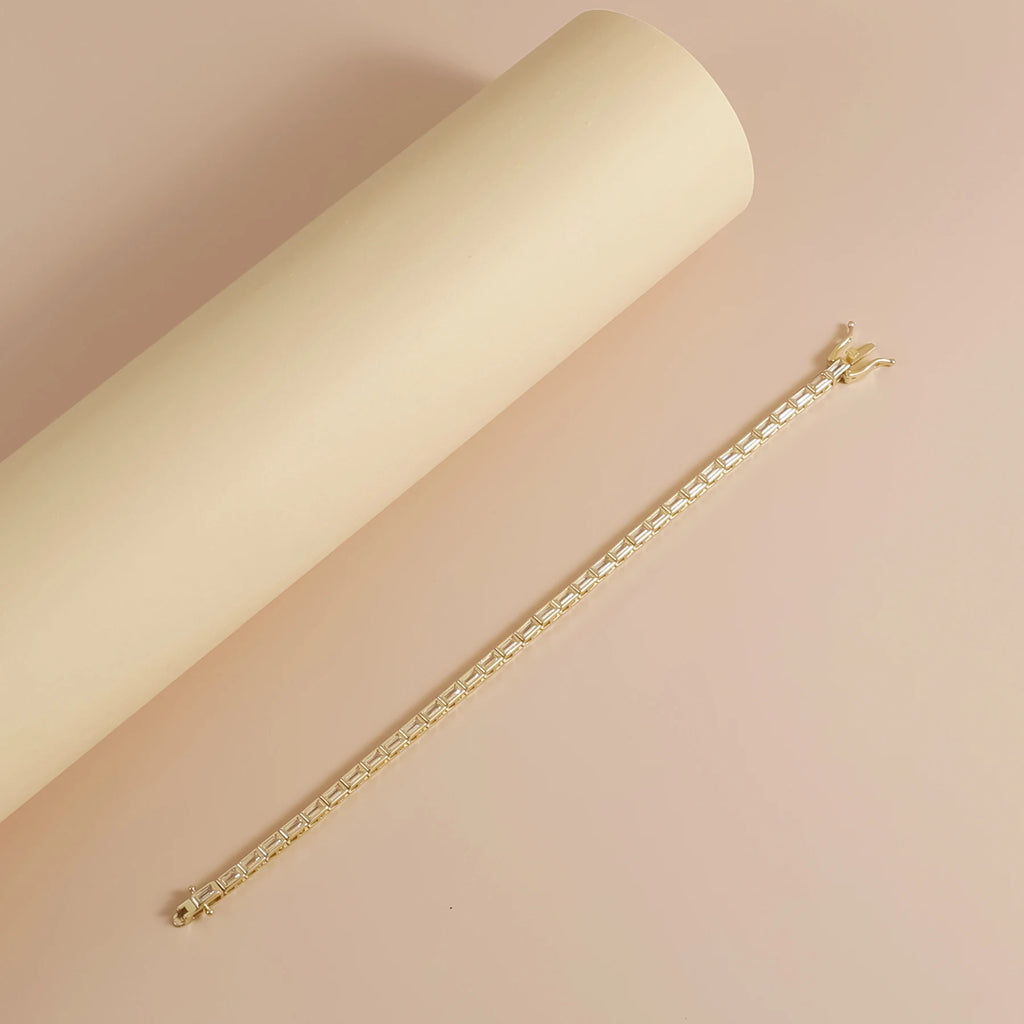 GEM'S BALLET Baguette Cut 2x4mm Eternity Bezel Moissanite Tennis Bracelet 925 Sterling Silver 14K Gold Bracelet Gift for Her