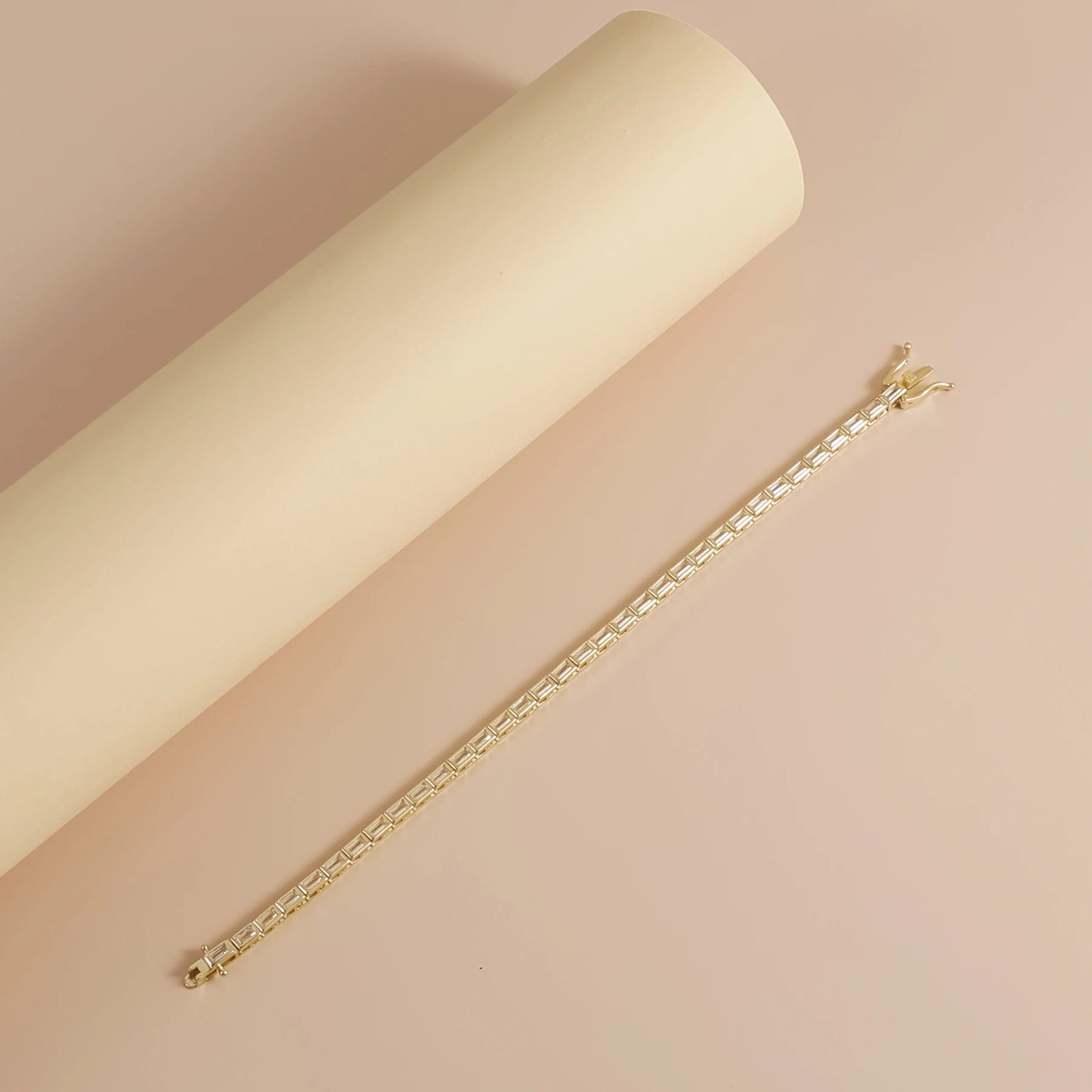 GEM'S BALLET Baguette Cut 2x4mm Eternity Bezel Moissanite Tennis Bracelet 925 Sterling Silver 14K Gold Bracelet Gift for Her
