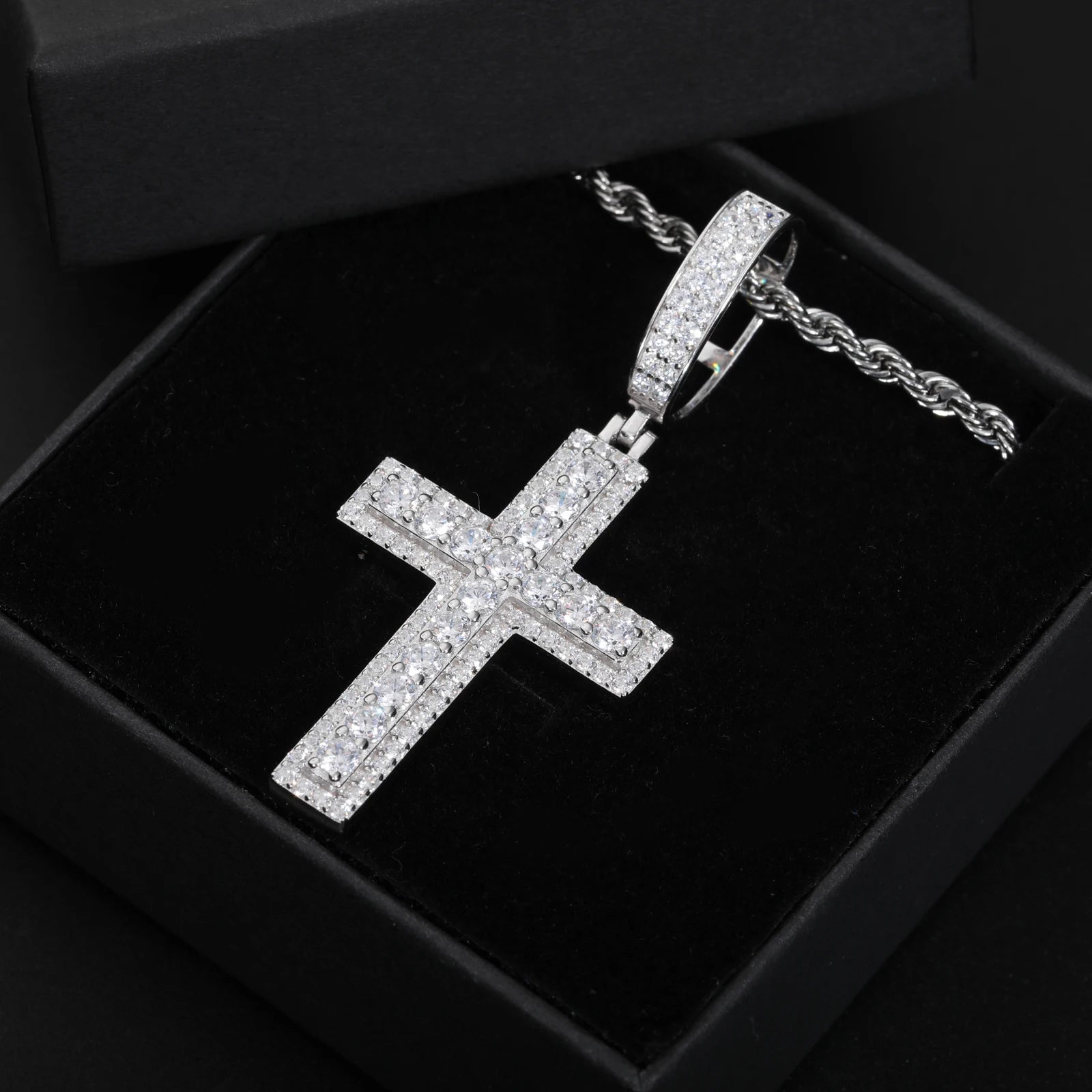 Unisex Iced Out Moissanite Hip Hop Cross Pendant Necklace 925 Sterling Silver Color  For Women Charm Fine Jewelry