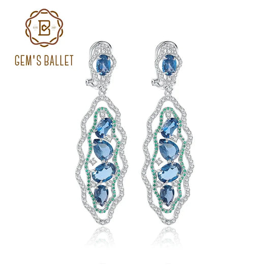 GEM'S BALLET Topaz Jewelry Handmade Dangle Earrings Natural London Blue Topaz Gemstone Statement Earrings in 925 Sterling Silver