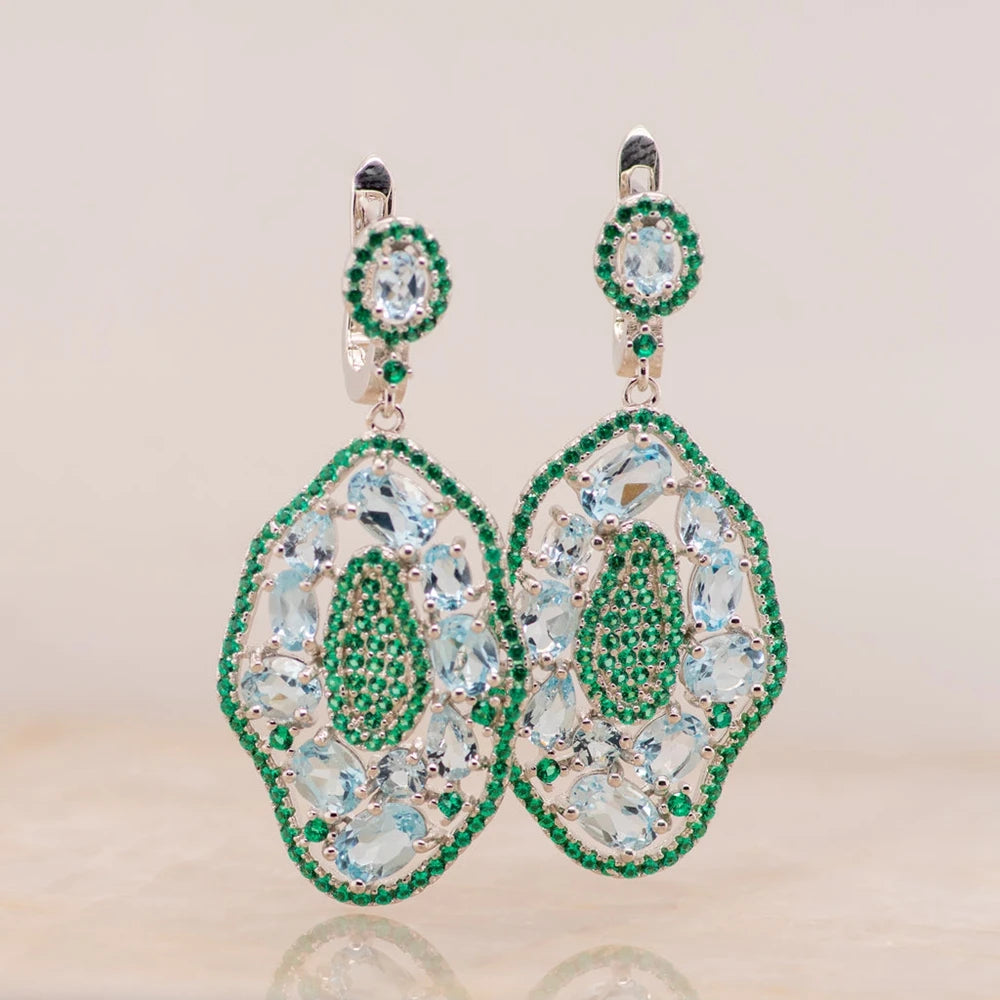 GEM'S BALLET 7.74Ct Natural Sky Blue Topaz Hyperbole Earrings 925 Sterling Sliver Gemstone Vintage Drop Earrings For Women Party