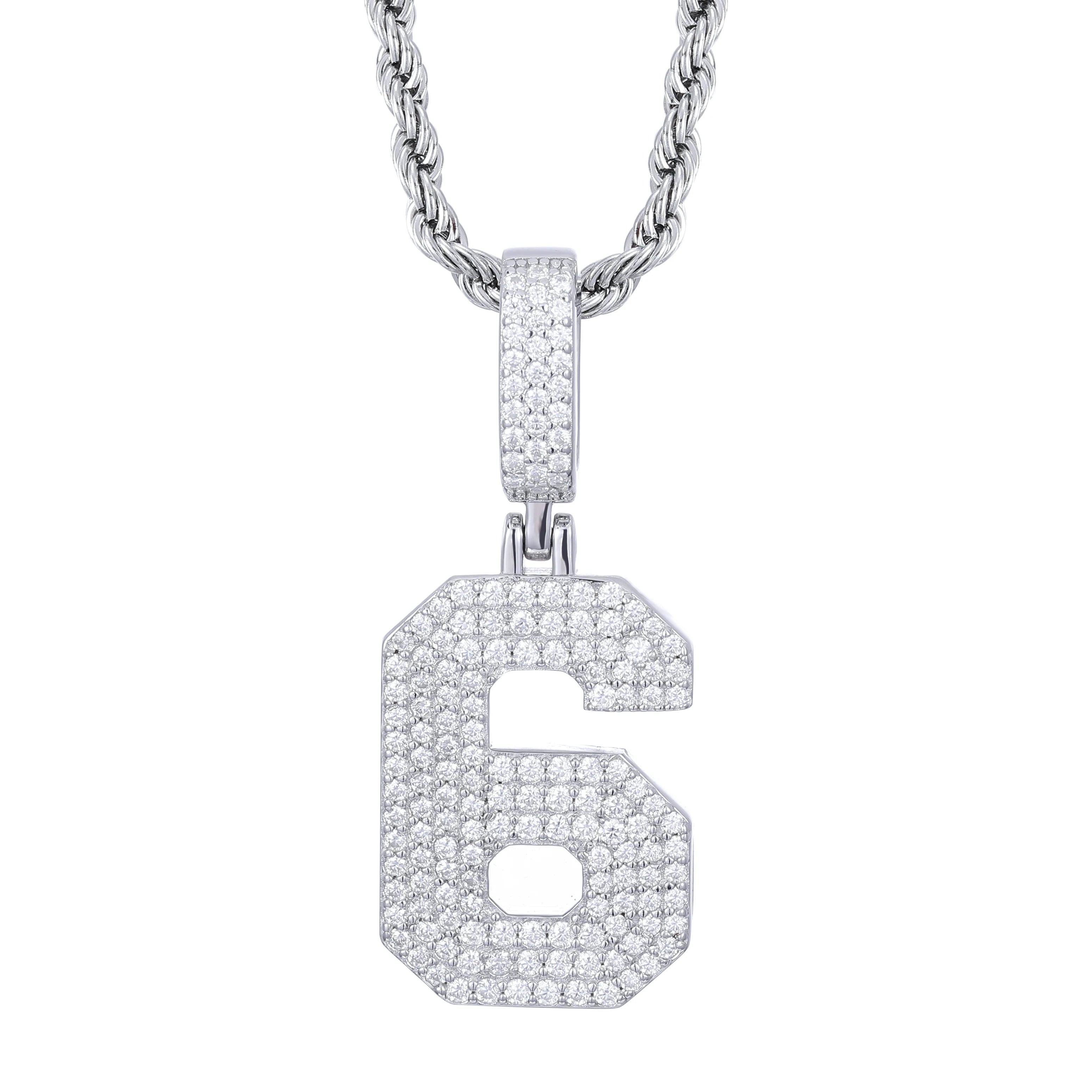 0-9 Lucky Numbers Moissanite Pendants Necklaces For Women 925 Silver Pendants Men Hip Hop Jewelry Fashion Birthday Gifts